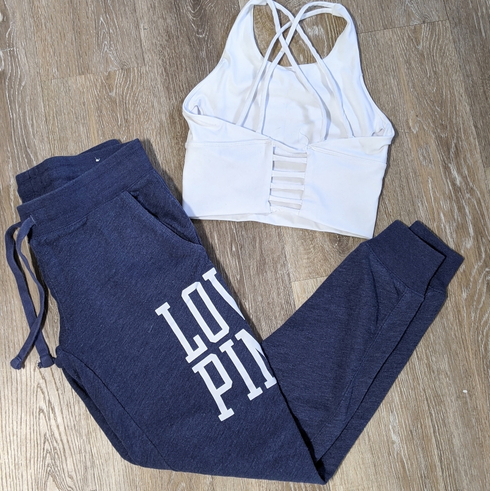Victorias Secret PINK joggers lounge sweat pants & crop top SET bralette